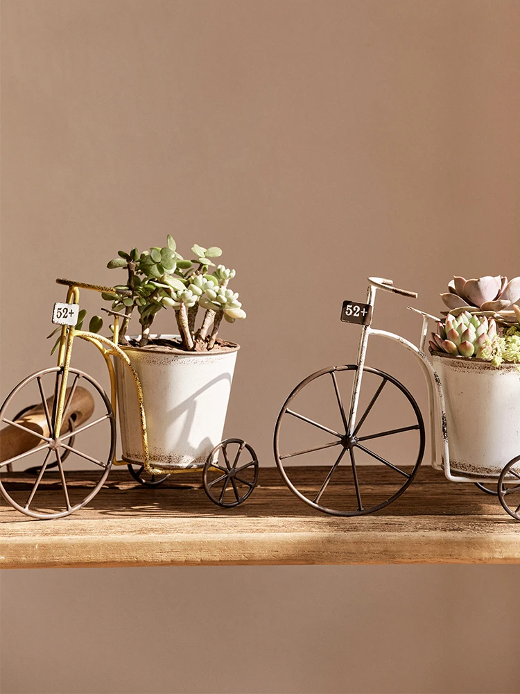 

Rustic Iron Art Bicycle Flower Pot Outdoor Garden Decoration Succulent Planters Vintage Weathered Metal Pots for Balcony Window