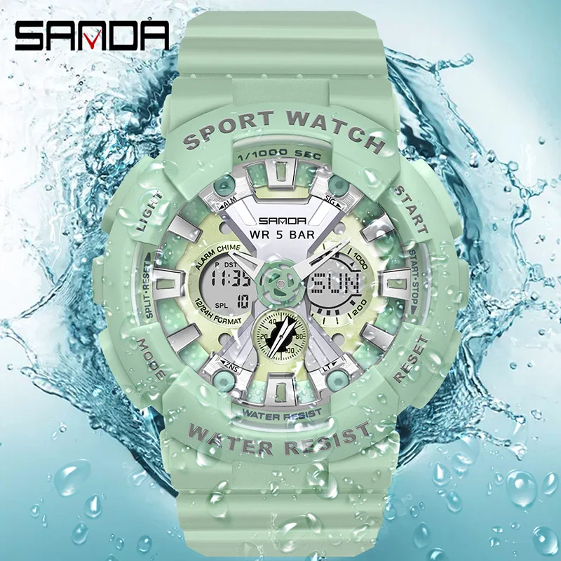 Sanda Top Brand Watch Female Electronic Middle School Student Sports Gift Led Digital Personality Trend Double Watch Temperament