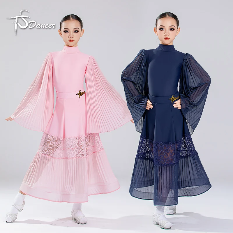 

Синее бальное платье для фанатов вальса, платье для соревнований по латинским танцам для девочек, детское праздничное платье для современного танца