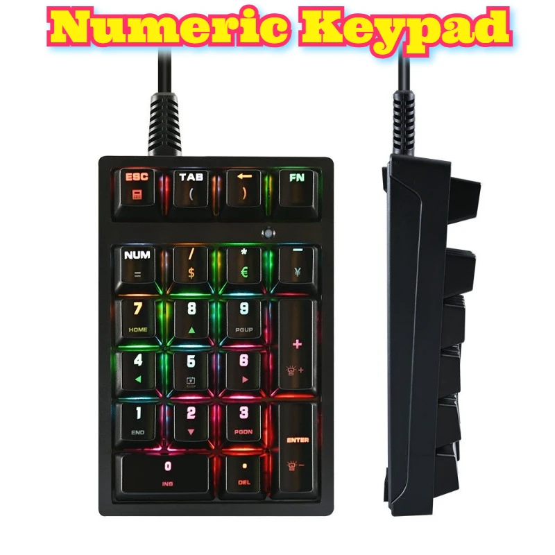 

K21 Mechanical Numeric Keypad Wired RGB Backlit Number Pad Accounting Banking Data Entry Office Computer Laptop USB Tenkey
