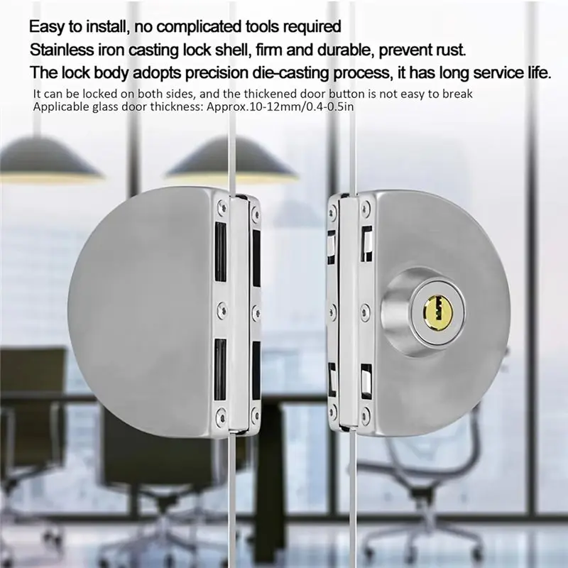 [NEW A09R!】 For 1/2 Inch Glass, 10Mm To 12Mm, Stainless Steel Double Bolt Rotary Sliding Access Control Office Glass Door Lock