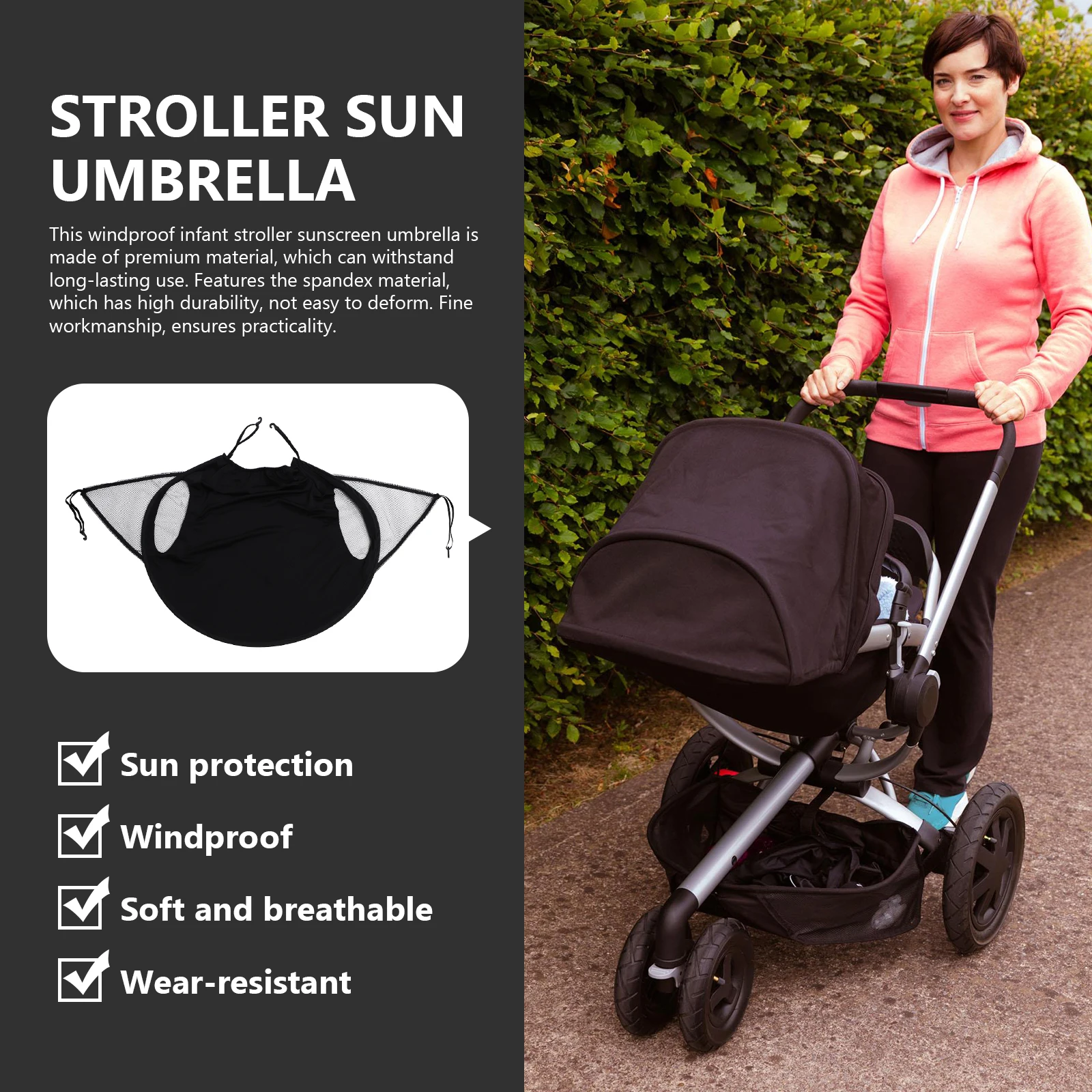 

Large Windproof Sunshade For Baby Full-Cover Uv Protection High Elastic Steel Core Ventilated Awning For Infant Stroller Car