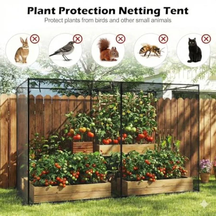 Tangkula 10x6.5x6.5 FT Crop Cage Plant Protection Tent with Heavy Duty Metal Frame 6 Ground Nails Zippered Door Carrying Bag Pl