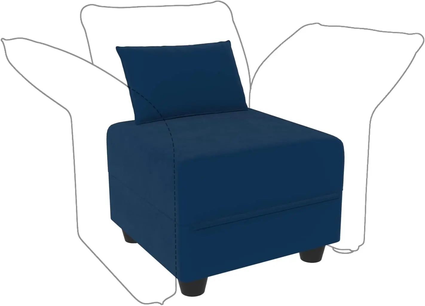 

Modular Sectional Storage Couch Ottoman Seats，Storage Ottoman Footrest Modules and Seat Cube Blue