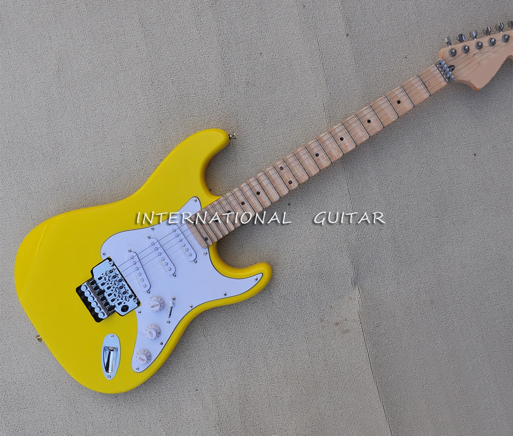 

6 Strings Yellow Electric Guitar with SSS Pickups,Scalloped Maple Fretboard,24 Frets