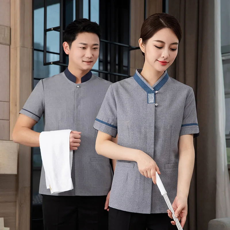 

Униформа для уборщиков отелей, летний костюм с короткими рукавами для женщин, униформа для персонала по уборке полов в гостиничных номерах.