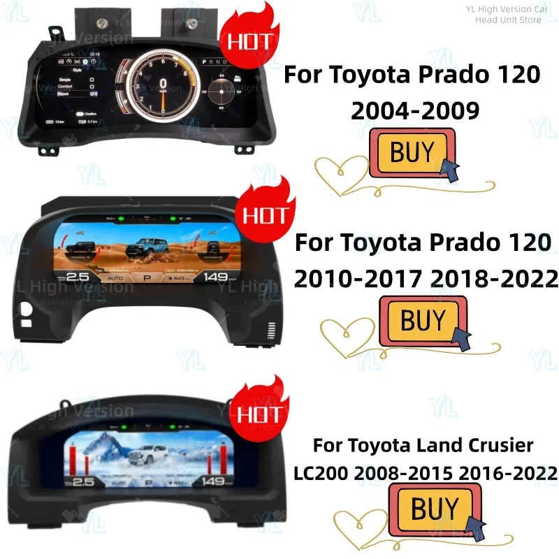 

Цифровая приборная панель L Speedometer Virtual Cockpit с ЖК-дисплеем для Toyota Prado 120 2004-2022/LC200 2008-2022 на базе Linux