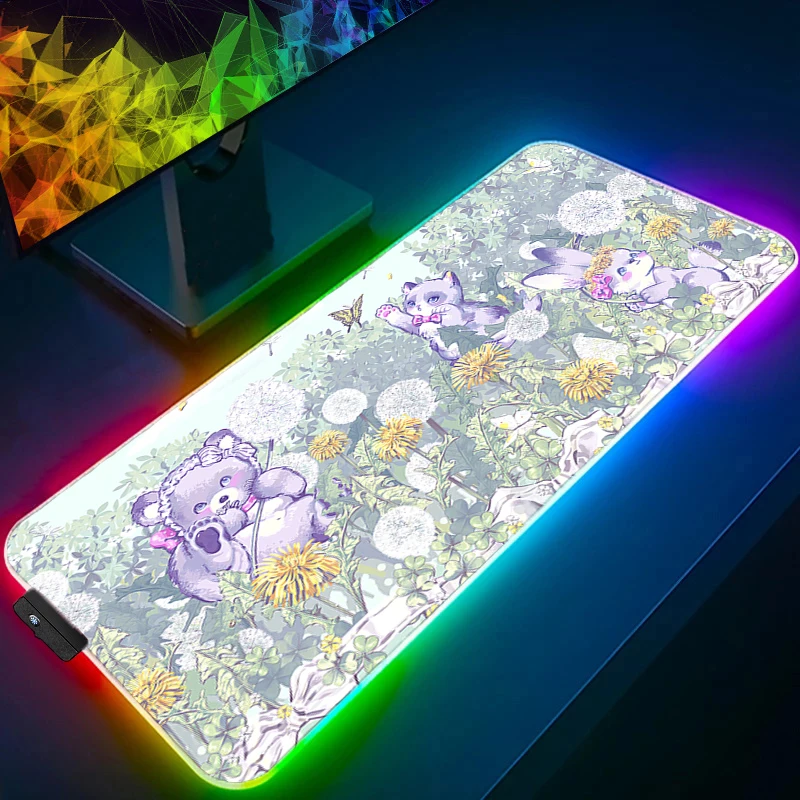 Mouse Pad LED Anime Gaming Accessories Varmilo Keyboard Pad Desk Mat RGB Gabinete Gamer Retro Pattern Mousepad Kawaii Mouse Mat