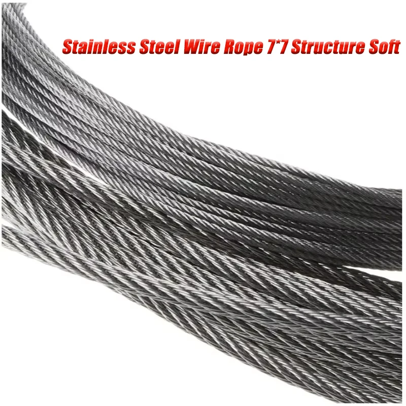1m-10m Stainless Steel Wire Rope 7*7/7*19 Structure Soft Fine Fishing Rope Rod Rope Lift Drying Rack Wire Rope Grapevine