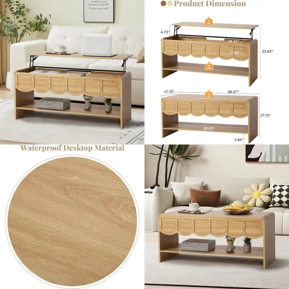 

Журнальный столик с подъемной столешницей и скрытым отделением, 2-х ярусный деревянный центральный стол с волновой панелью, современная подъемная столешница для домашней гостиной