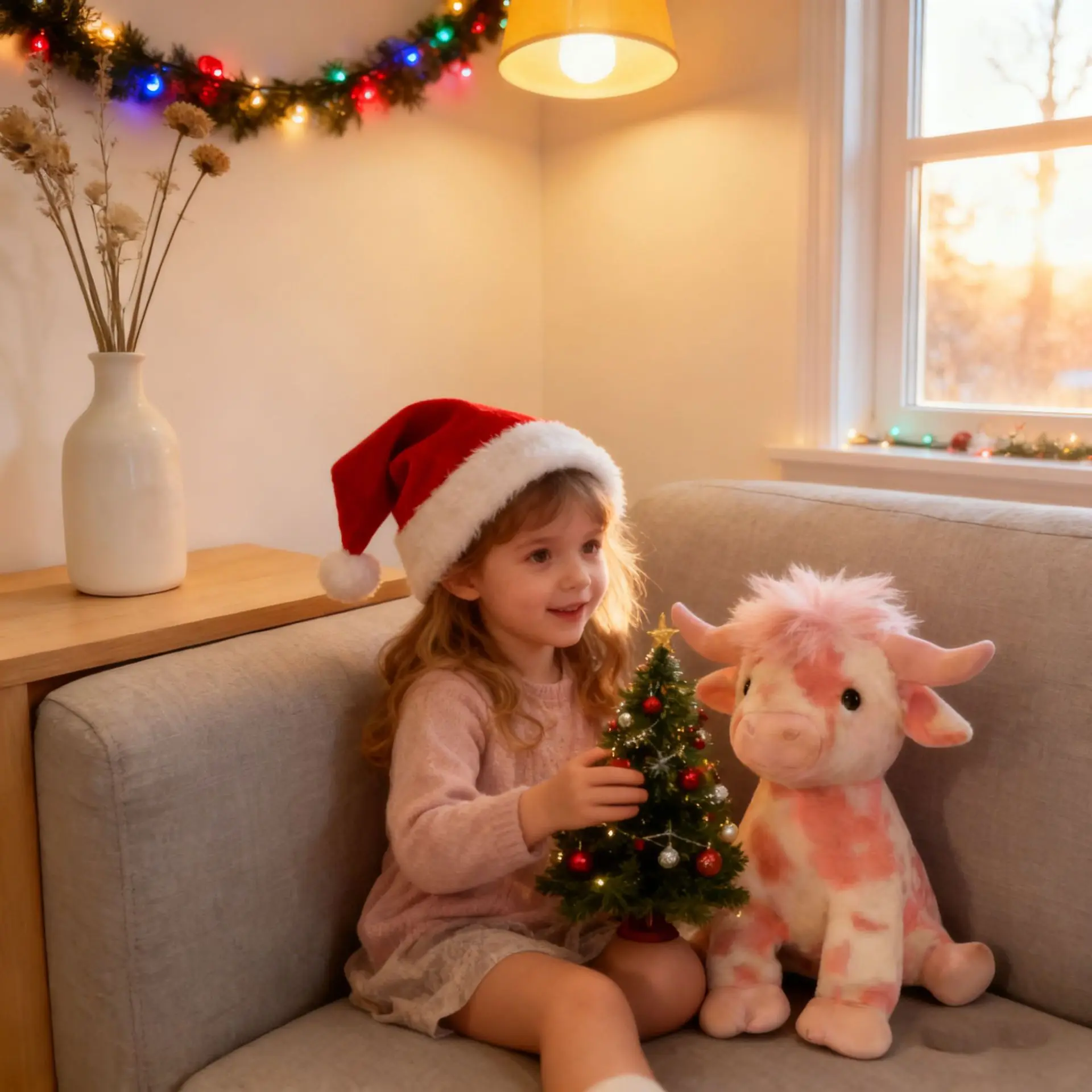 

Pink Highland Cow Plush Toy – Cute Stuffed Animal with Bow & Flower, Soft Gift Doll for Desktop Decoration