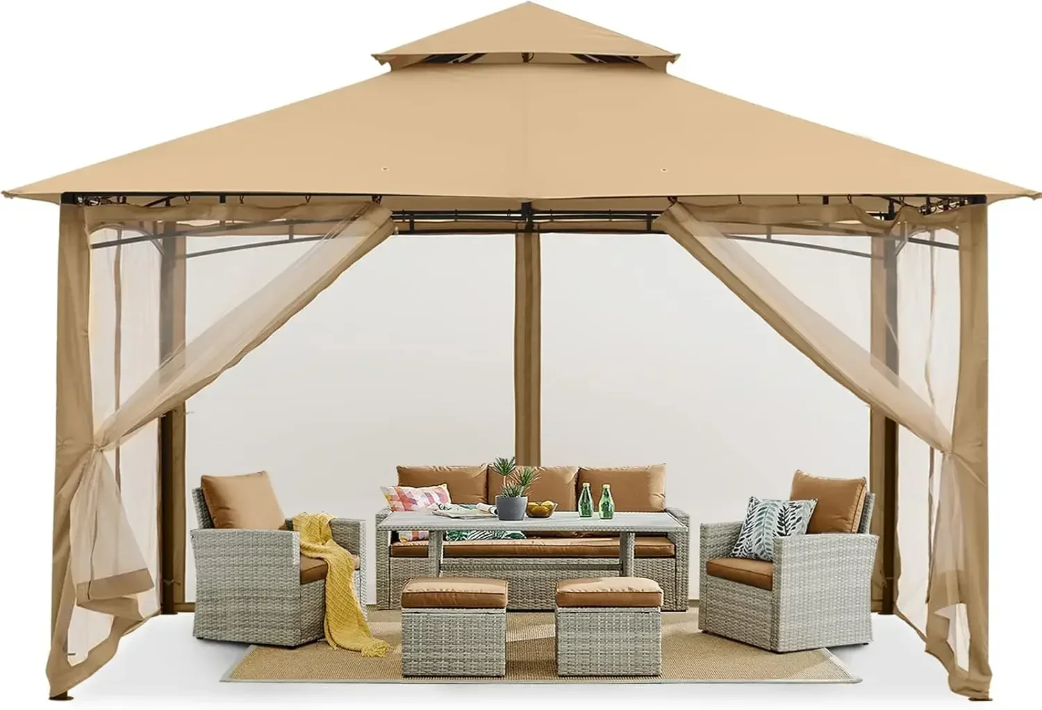 

Outdoor Garden Gazebo for Patios with Stable Steel Frame and Netting Walls (10x12,Beige)