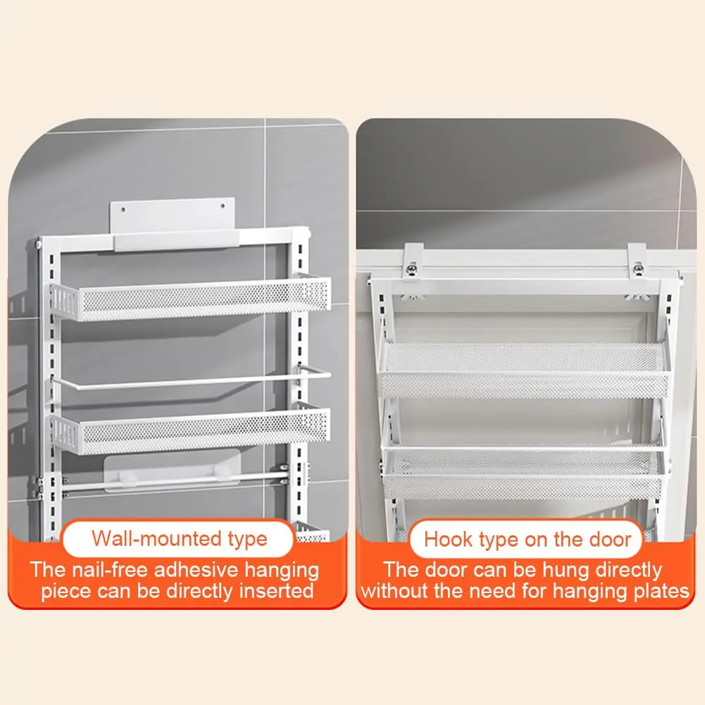 6-Tier Heavy Duty Over-the-Door Pantry Organizer Rack – Adjustable Metal Storage Shelf with Removable Baskets – Wall Mounted or Hanging Space-Saving Kitchen Organizer for Spices and Cans