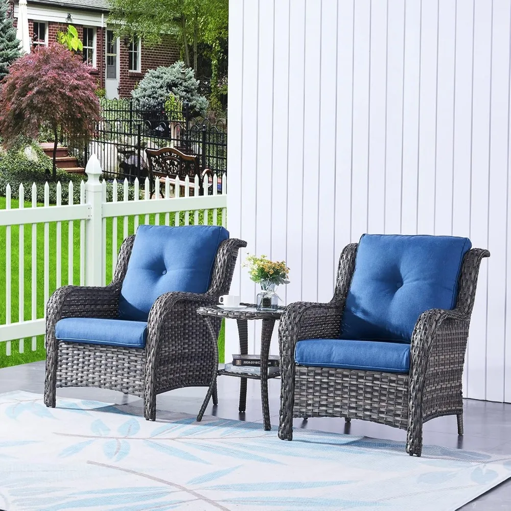 

3-piece terrace tavern set with wicker terrace chairs, 2-piece set with tempered glass top edge table rattan
