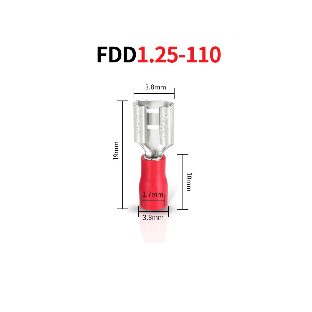 FDD1.25-110 Cold Pressed Wiring Terminal Female Pre Insulated Joint 19A Wiring Terminal PVC Flame Retardant Insulated End