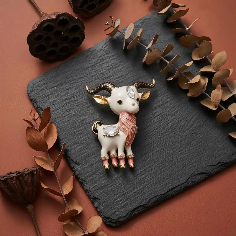 Luxury Rhinestone Goat Brooch Anti-rust Alloy Animal Sheep Lapel Pin for Women Men Banquet Outfit Decoration Gift