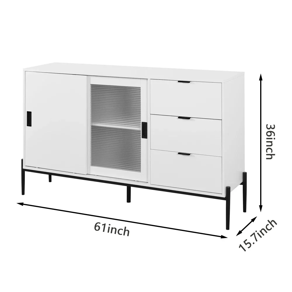 Glas-Schiebetür, 3 Schubladen, modernes Sideboard, Küche, Buffetschrank für Flure, Eingänge, Küche, Arbeitszimmer – Detail 19