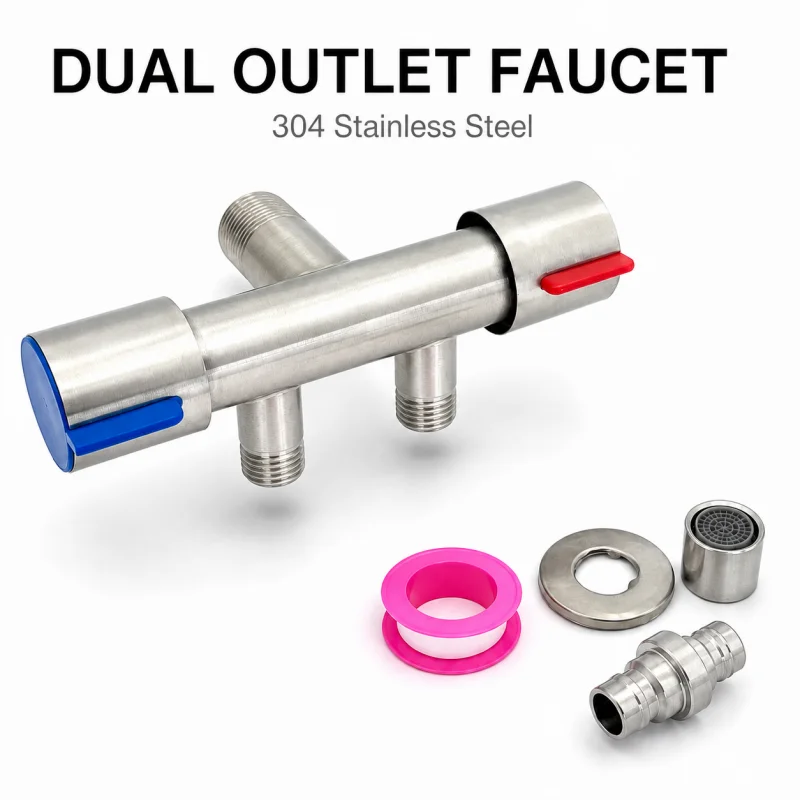 304 Stainless Steel Dual Outlet Angle Valve Independent Control Tap for Washing Machine Bidet Sprayer Bathroom Water Faucet