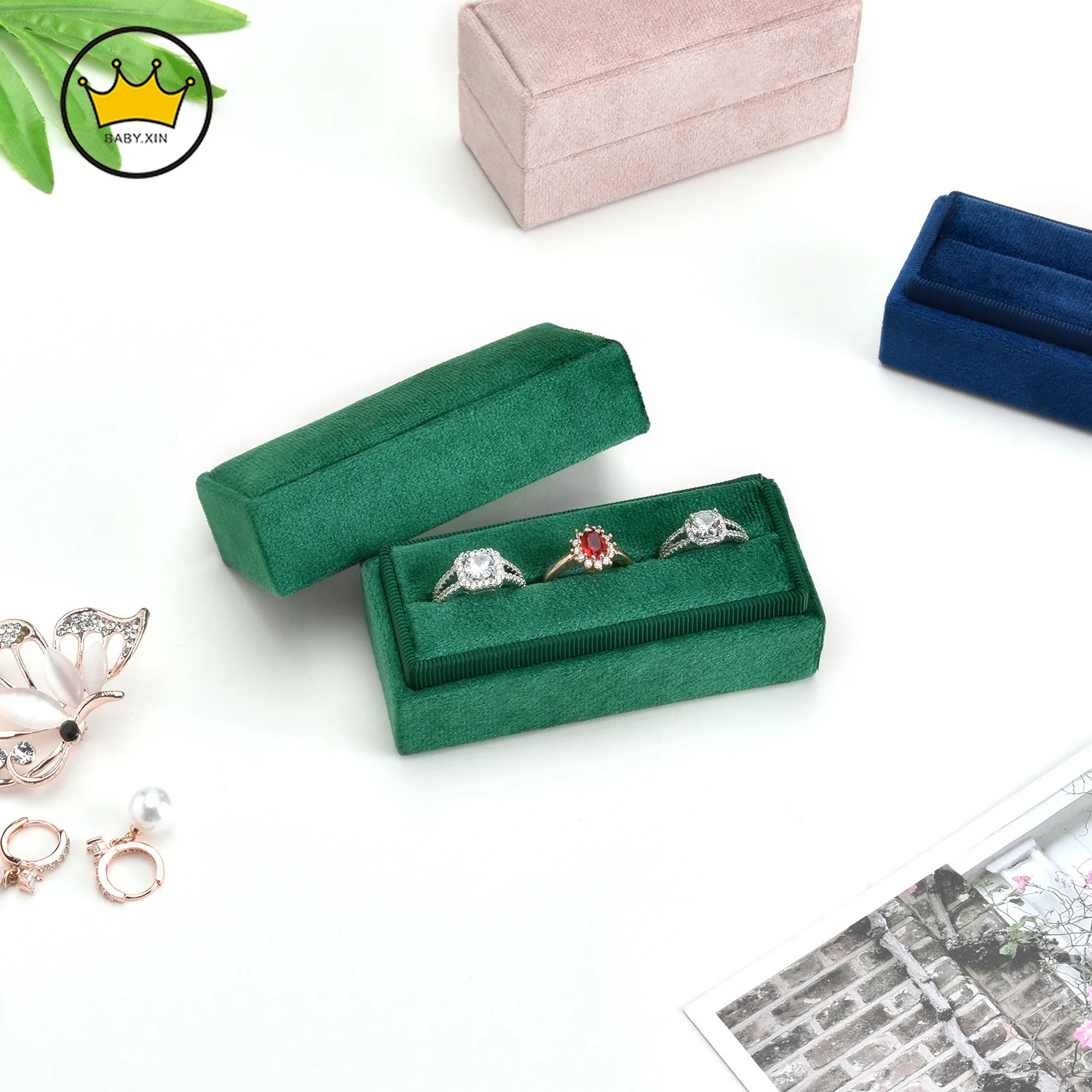 

Ring Holder Box Jewelry Display Organizer Rings Storage Container Rectangle Box Three Rings Cajas De Joyería