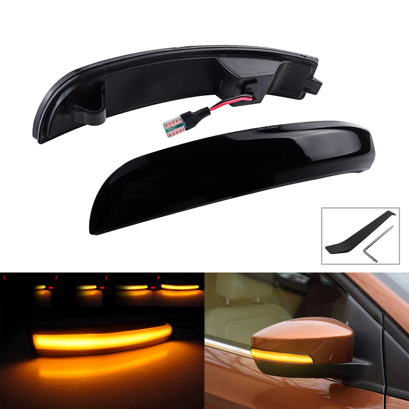 ANGRONG Dynamic LED Wing Mirror Indicator Turn Signal Light For Ford Kuga Escape EcoSport 13-18