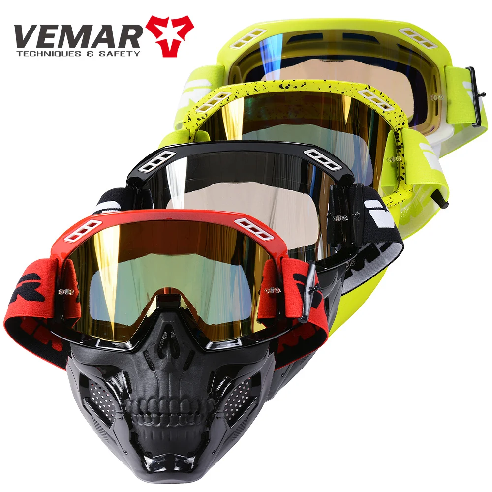 VEMAR Detachable Motorcycle Helmet Goggles Cycling Glasses Man Windproof Dust-proof Motocross Face Mask Goggles Glasses Block UV