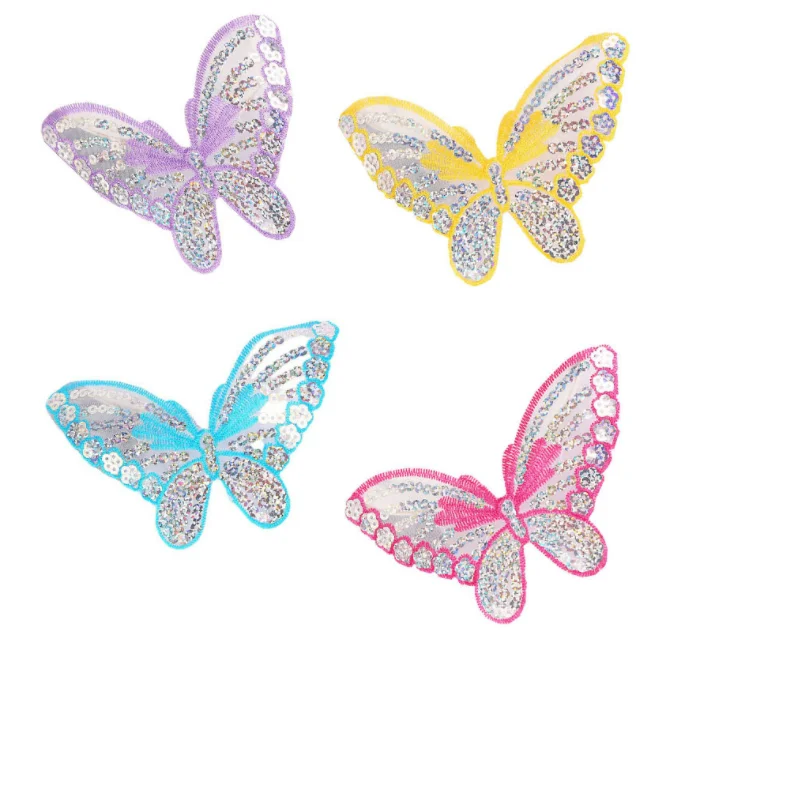 5 PCS Sequin Butterfly Cloth Stickers Decorative Handmade Doll Accessories Clothes Stickers DIY Clothing Decorative Accessories