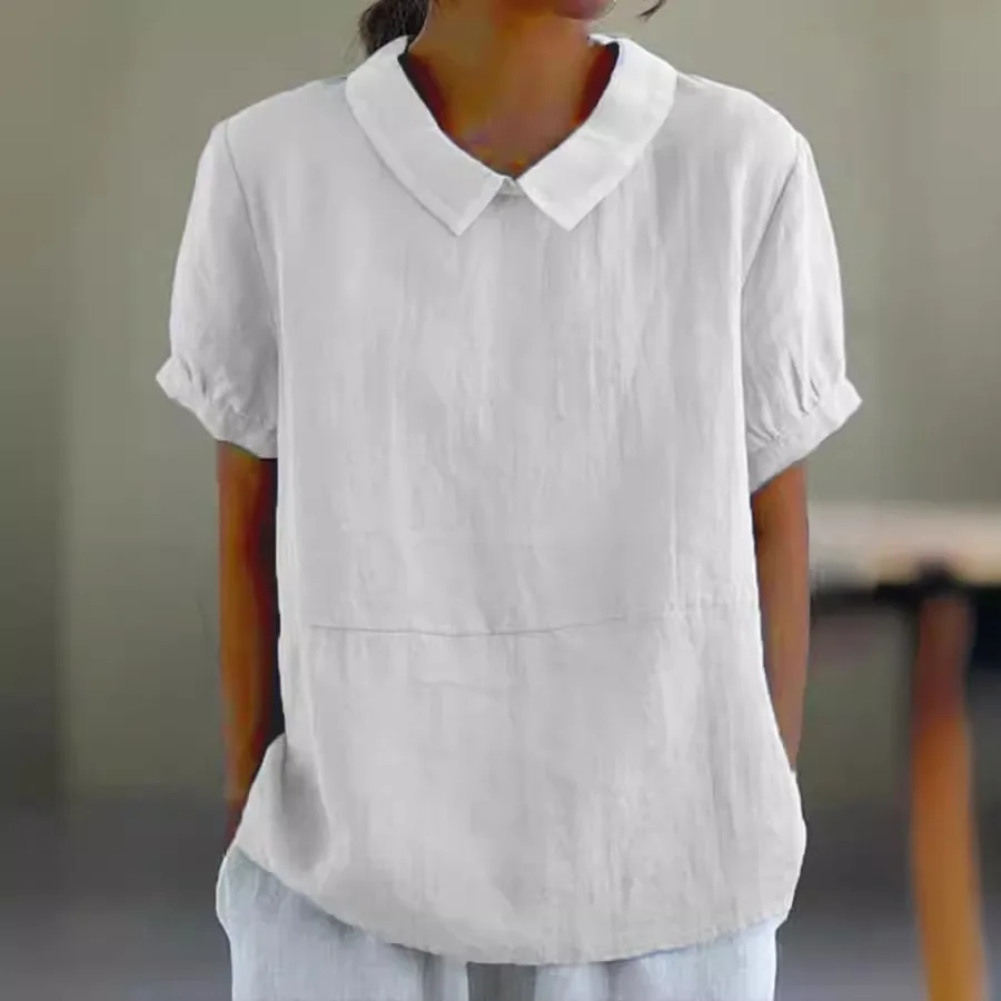 

Women's Loose Collar irt ort Sve Pure Cotton Thiened Summer Faion Casual Wear Comfortable Breathable Top