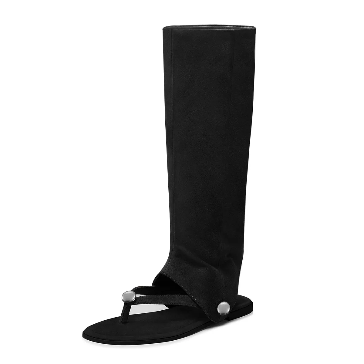 

Arden Furtado Summer suede Pinch Toe Knee high boots Round toe detachable Slip-on Flat Cool boots Extra large size Women's Boots