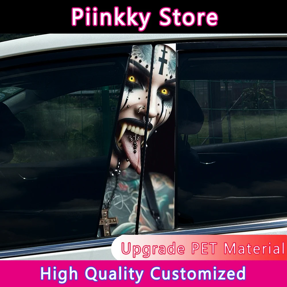 Gothic Nun Sister Auto B-pillar Stickers Car Center Column Halloween Decoration Cover Scratches Waterproof Decal Car Accessories