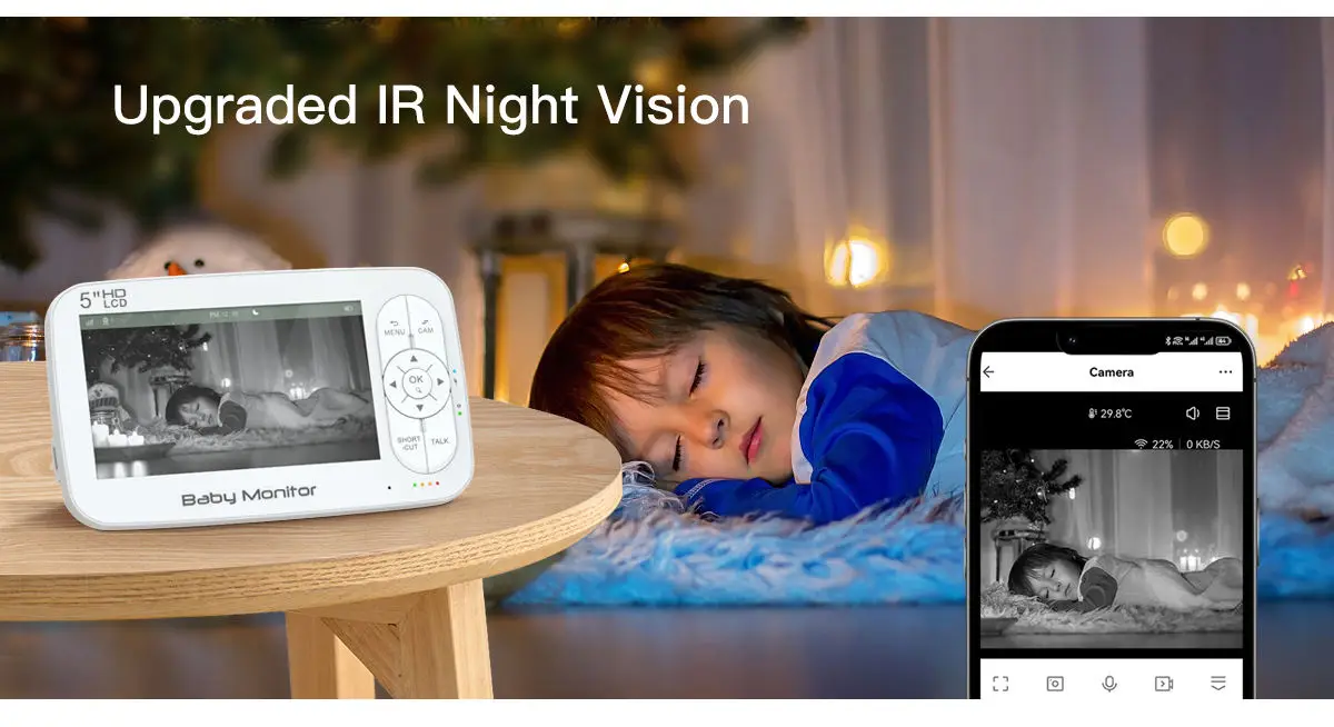 5 بوصة 2MP 1080P APP التحكم عن بعد واي فاي كاميرا الطفل اللاسلكية PTZ درجة الحرارة الرطوبة عرض مراقبة الطفل مربية كام Babysitte