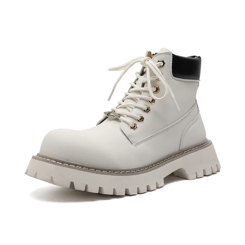 plus size men fashion party banquet dress platform boots black white original leather shoes cowboy tooling work boot ankle botas