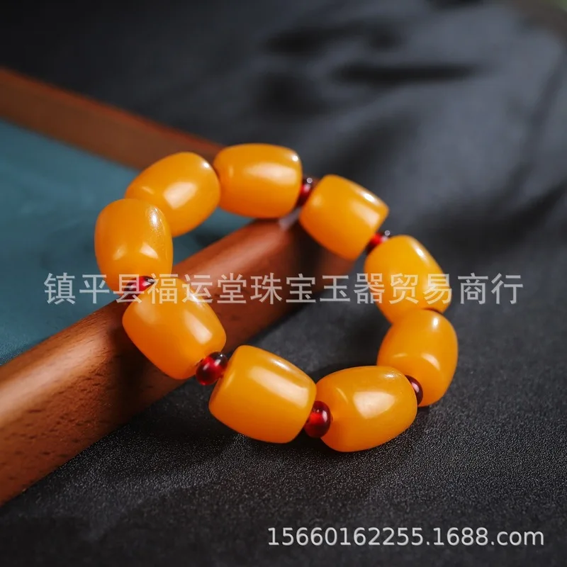 Second-generation Baltic Sea , chicken oil yellow bracelet, old barrel beads, blood amber sp