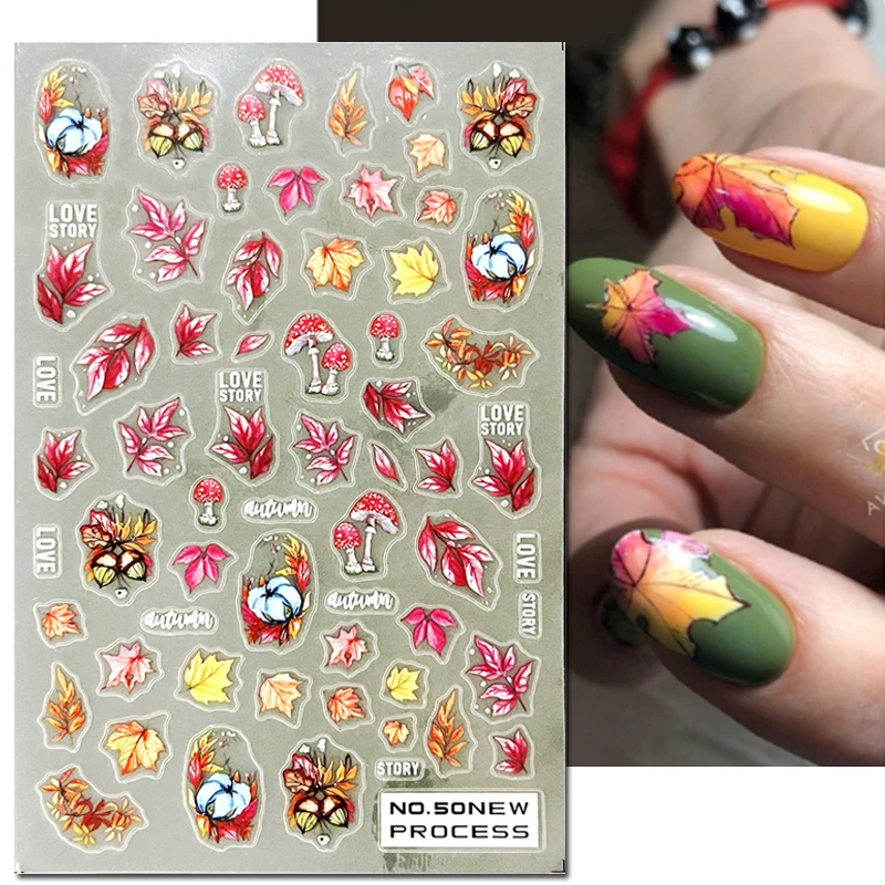 3d Nail Art Ultrathin Decals Autumn Halloween Geometrical Maples Dry Leaves Wheats Nail Stickers Decoration For Nail Tips Beauty