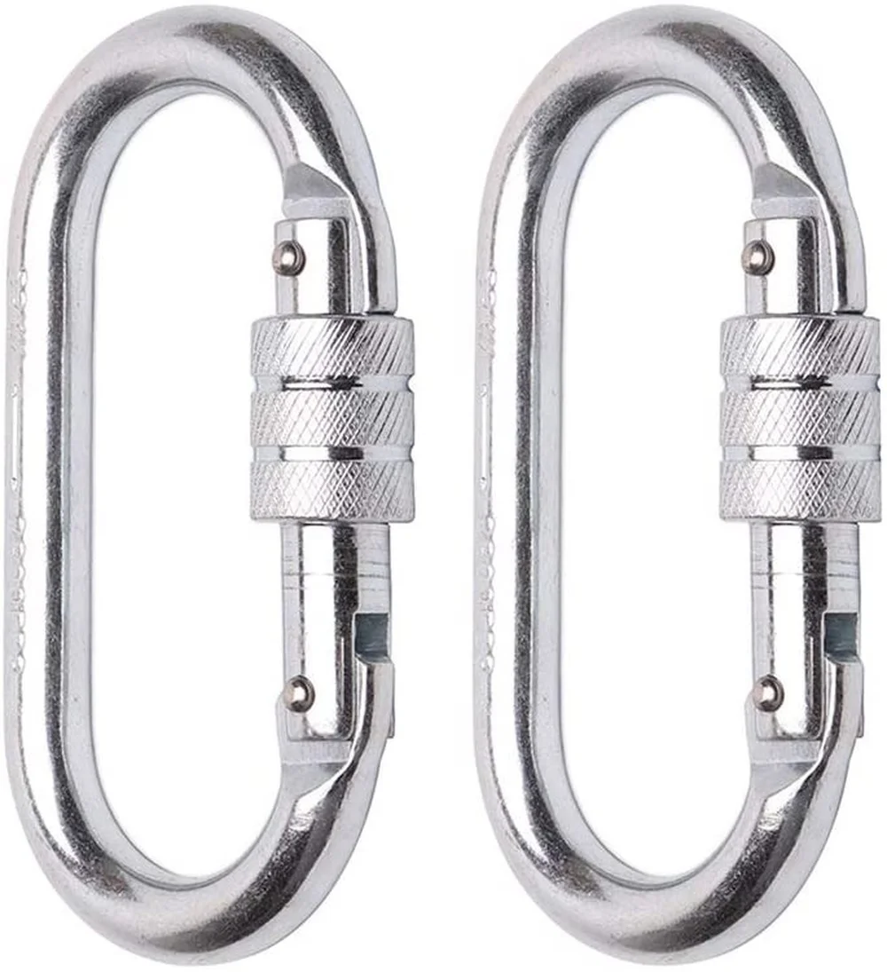 Steel Locking Carabiner Clips, O Shape Ring, Heavy Duty Carabiner for Yoga Hammock, Camping, Hiking, Outdoor and Gym, 25kN