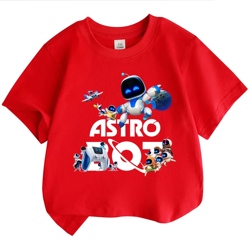 Game Astro Bot T-shirt Cute Anime Printed Boys Girls Clothes Cartoon Short Sleeve Cotton Sportwear Round Neck Shirts Kawaii Tops