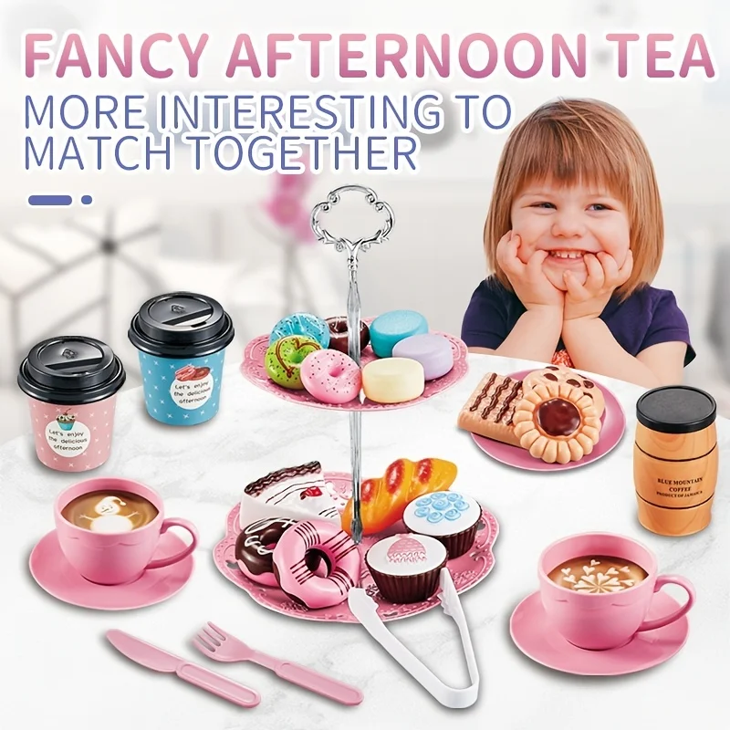 Children Play House Toy Simulation Coffee Machine Cake Table Snack Afternoon Tea Toy Set Gifts Pretend Play For Boys And Girls