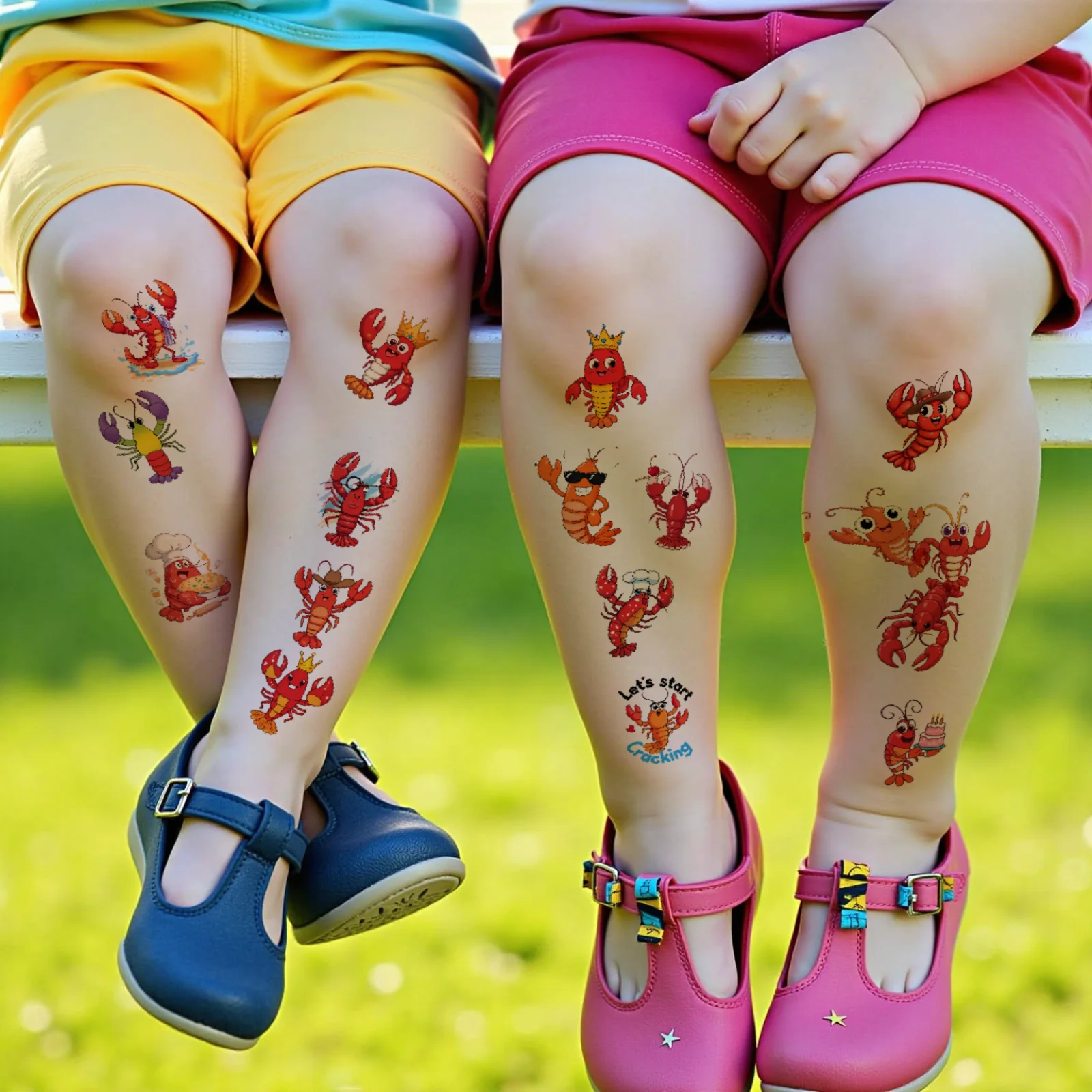 54 قطعة جراد البحر الوشم المؤقت مع الجير ملصقات الوشم المؤقت الموسيقار جراد البحر كاوبوي جراد البحر للأكتاف