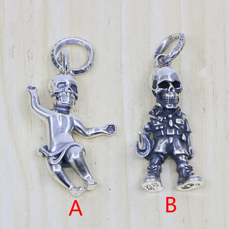 S925 sterling silver pendant, fashionable hip-hop internet celebrity  Skeleton Soldier minimalist style  Personalized jewelry