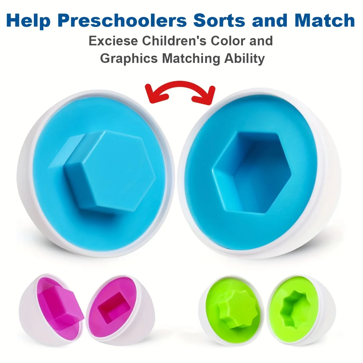 6/12-teiliges farb- und formlich passendes Spielzeug, simulierte Eierformen mit Aufbewahrungsbox – geometrisches Form- und Farbler-Lernspielzeug-Set für Kinder – Detail 7
