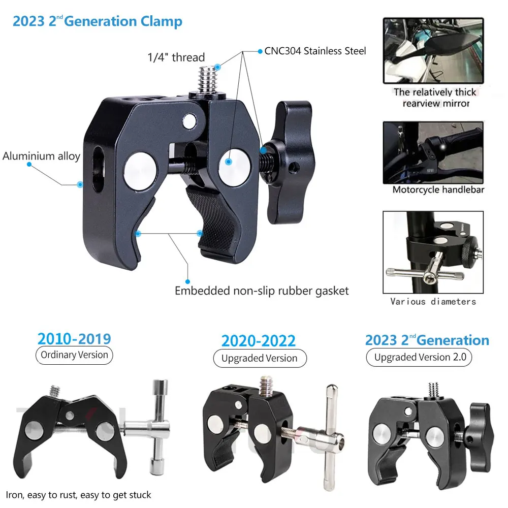 TUYU Motorcycle 3rd Person View Invisible Selfie Stick for GoPro Max Hero 12 11 Insta360 X4 X3 X2 Camera RAM Mount Accessories