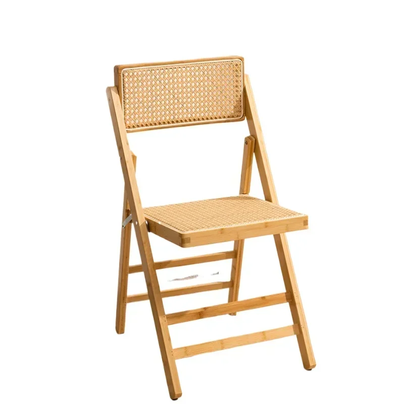 

Bamboo Foldable Stool Home with Back Rattan Dining Chair Portable Adult Outdoor Bench Living Room Furniture
