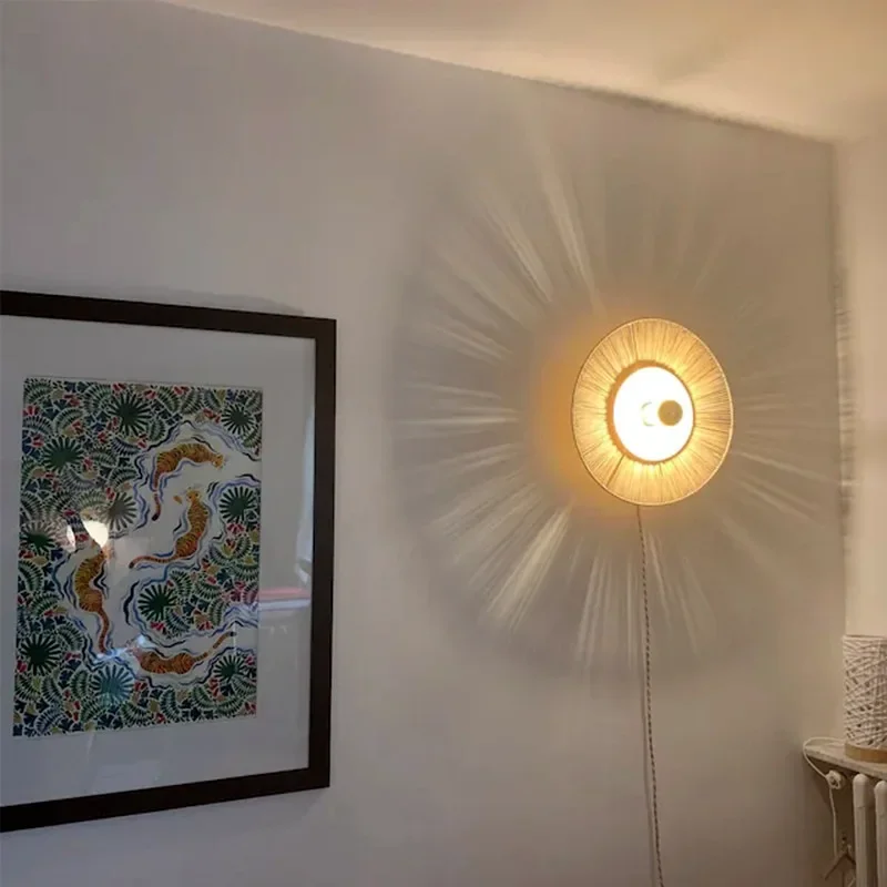 Wall Lamp Handmade Straw Led Lights Wall Lamp Corridor Living Bedroom Bedside Lamp entrance lighting Home decor