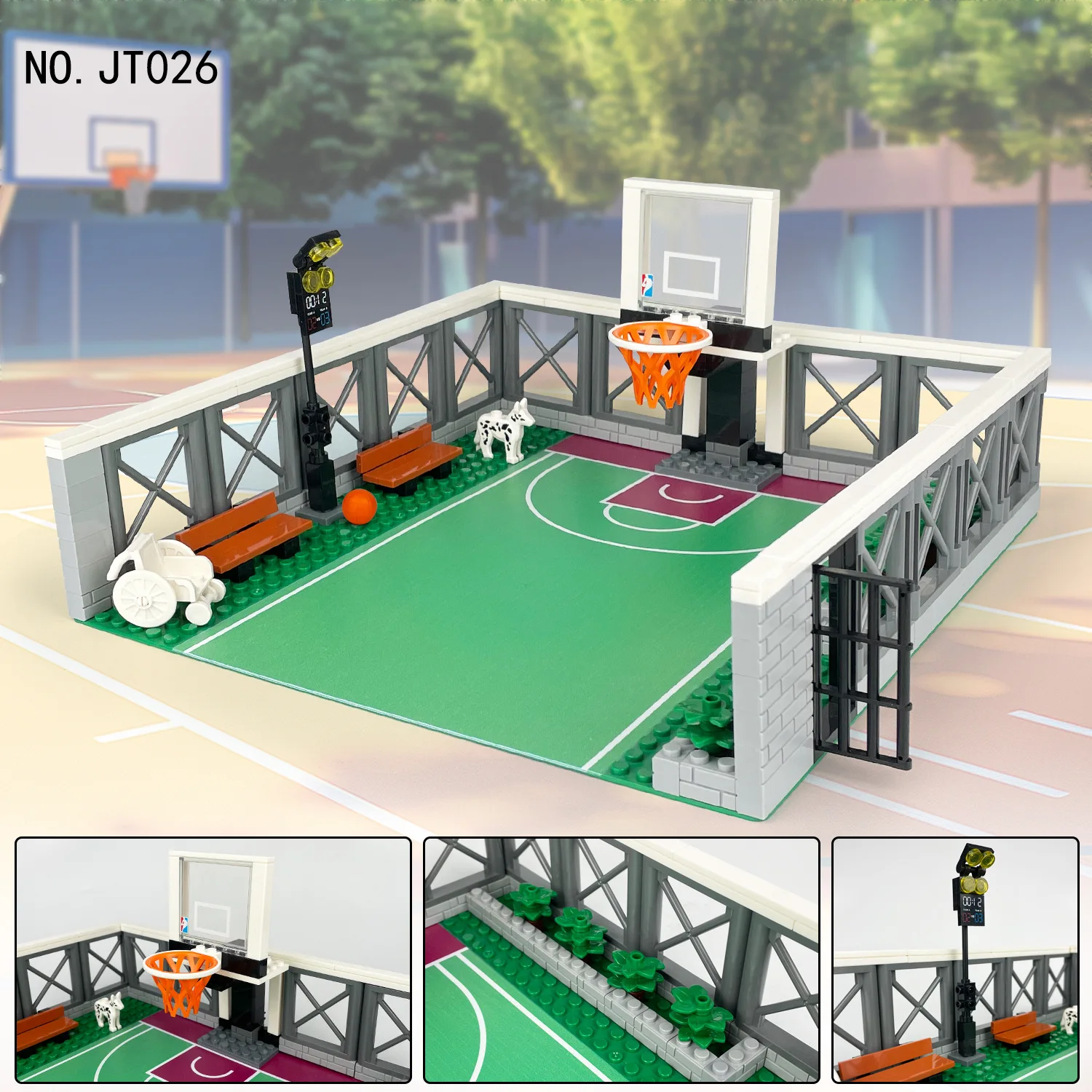 City Basketball Court Baseplates Basketball Stands Building Bricks Kit for Basketball Game Compatible with Major Brands Toy