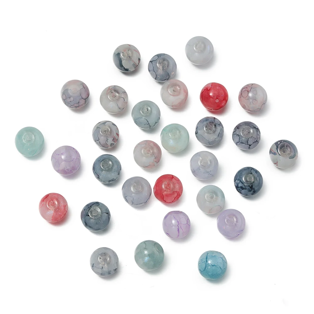 50pcs/Lot 10mm Crackle Glass Beads Round Spacer Loose Charm Bead for DIY Bracelet Necklace Jewelry Finding Making Supplies