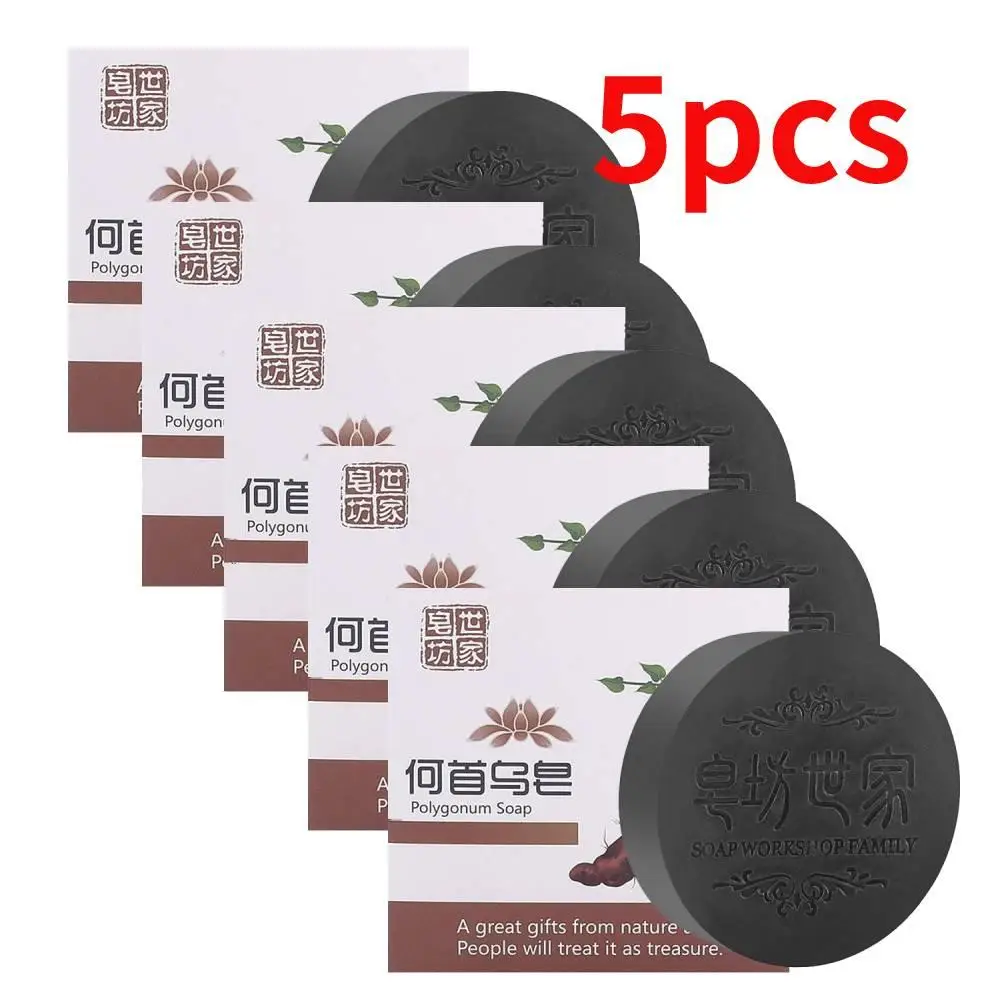 5pcs Polygonum Multiflorum Hair Shampoo Soaps Cover Gray Hair Shampoo Soap To Dye Canas Black Shampoo Bar Soap High Quality