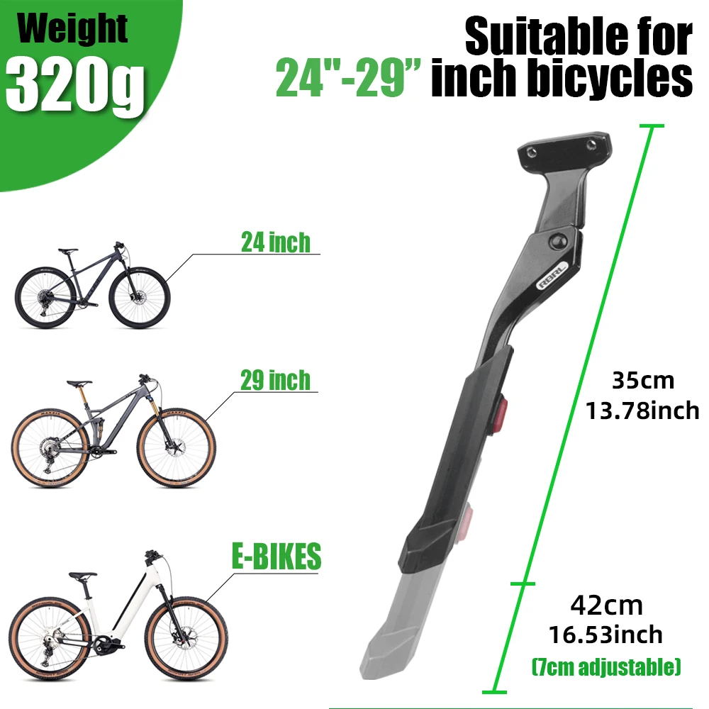 Rbrl suporte de bicicleta ajustável mtb suporte de liga de alumínio engrossar suporte lateral para 24-29 "bicicleta elétrica de estrada