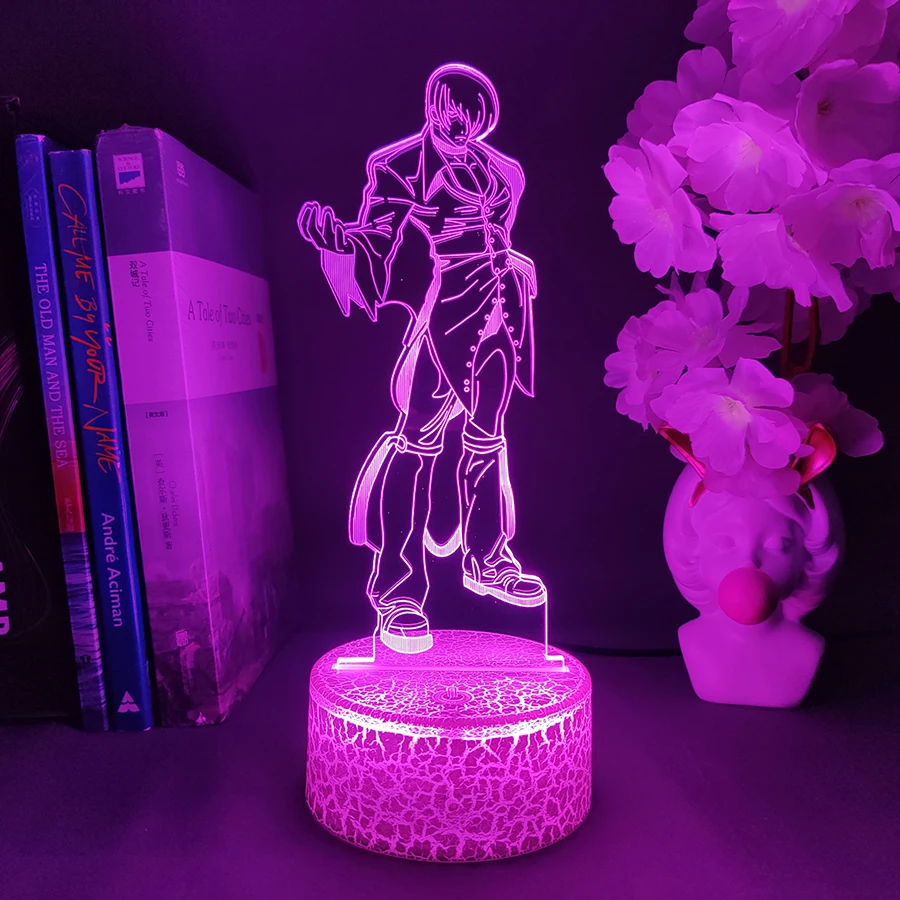 Game The King of Fighters Character Iori Yagami Hologram 3D Illusion Nightlight for Gaming Room Desktop Decoration Backlight