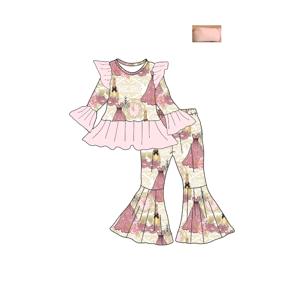 لوازم ماكياج اللباس المطبوعة بأكمام طويلة الدانتيل متوهج السراويل الفتيات مجموعة الحليب الحرير مخصص بالجملة #3