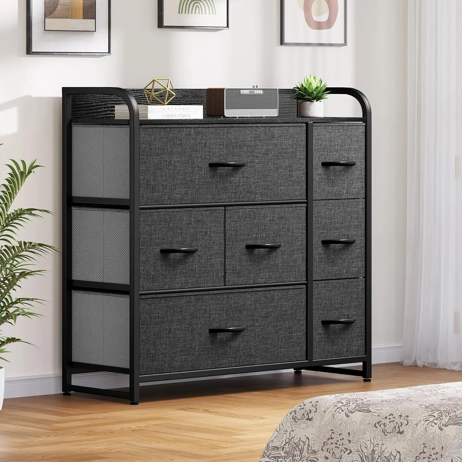 DWVO 7 Drawers Dresser, Organizer Unit for Bedroom, Fabric Dresser Storage Tower for Hallway, Entryway, Closets, Sturdy Steel Fr