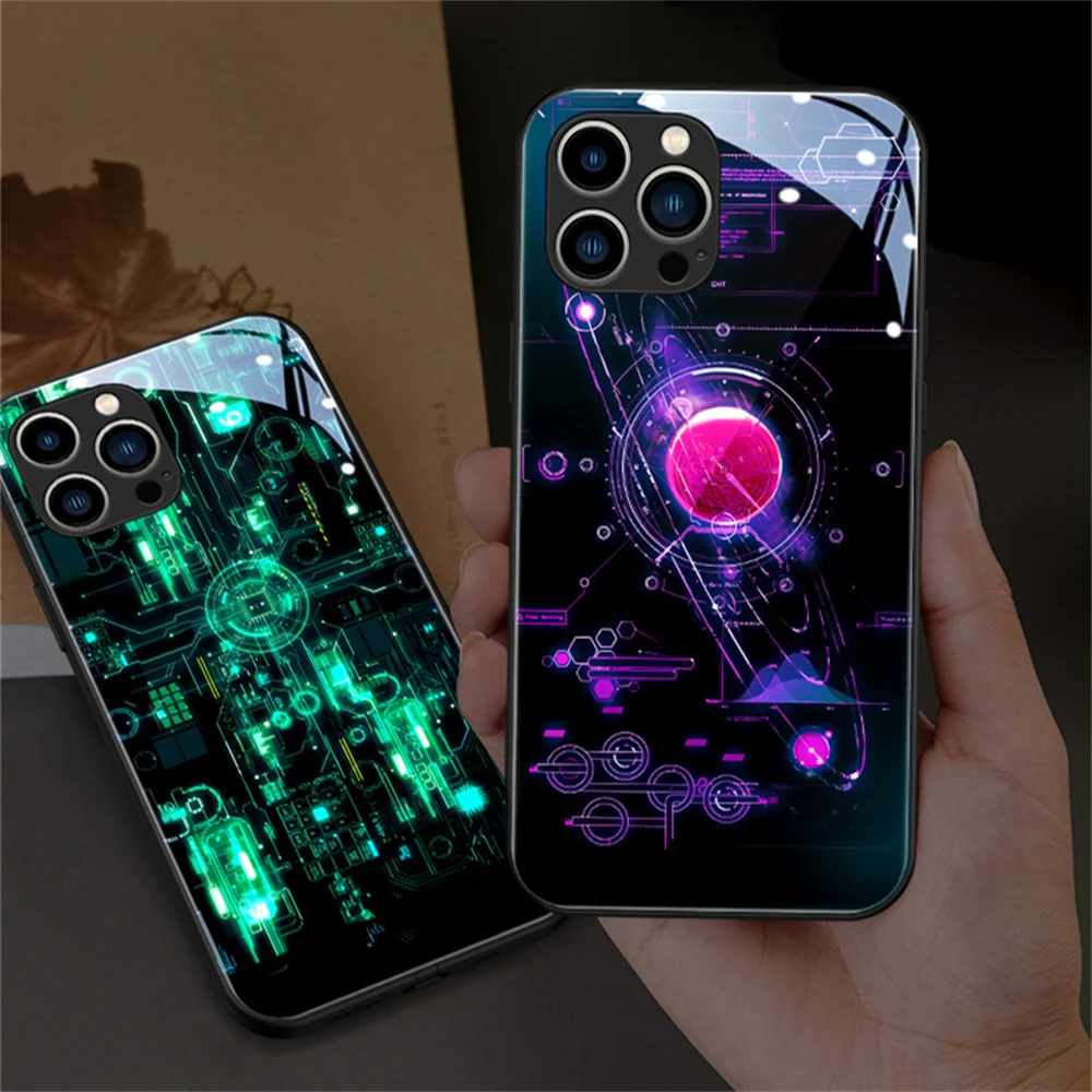 

2024 Electrocircuit Design LED Light Phone Cover Bag For iPhone 16 15 14 13 12 11 Pro Max Mini X XS XR SE2020 Luminous Case